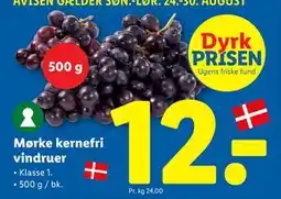 Lidl Mørke kernefri vindruer, DKK 12 tilbud
