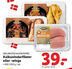Lidl Kalkuninderfileter eller -wings, DKK 39 tilbud
