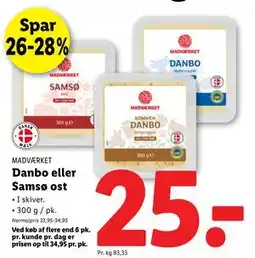 Lidl Danbo eller Samsø ost, DKK 25 tilbud