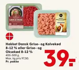 SPAR Hakket Dansk Grise- og Kalvekød 8-12 % eller Grise- og Oksekød 8-12 %, DKK 39 tilbud