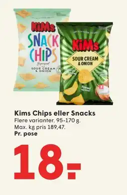 SPAR Kims Chips eller Snacks, DKK 18 tilbud