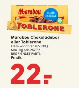 SPAR Marabou Chokoladebar eller Toblerone, DKK 22 tilbud