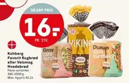 SPAR Kohberg Favorit Rugbrød eller Velsmag Hvedebrød, DKK 16 tilbud