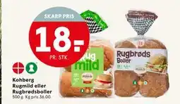 SPAR Kohberg Rugmild eller Rugbrødsboller, DKK 18 tilbud