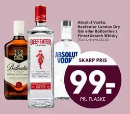 SPAR Absolut Vodka, Beefeater London Dry Gin eller Ballantine’s Finest Scotch Whisky, DKK 99 tilbud