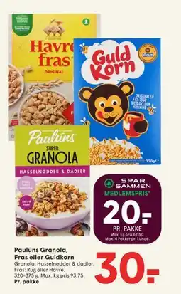 SPAR Paulúns Granola, Fras eller Guldkorn, DKK 30, App-pris tilbud