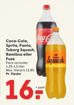SPAR Coca-Cola, Sprite, Fanta, Tuborg Squash, Ramlösa eller Fuze, DKK 16 tilbud