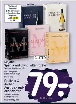 REMA 1000 Faulkner & Archer Australsk rød- eller hvidvin, DKK 79 tilbud