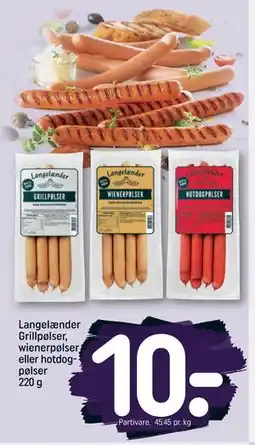 REMA 1000 Langelænder Grillpølser, wienerpølser eller hotdogpølser 220 g, DKK 10 tilbud