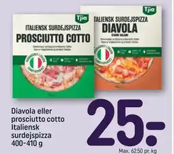 REMA 1000 Diavola eller prosciutto cotto Italiensk surdejspizza 400-410 g, DKK 25 tilbud