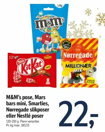 Føtex M&M's pose, Mars bars mini, Smarties, Nørregade slikposer eller Nestlé poser tilbud