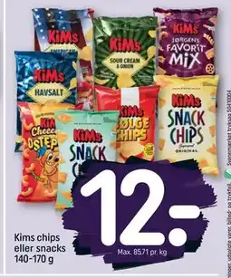 REMA 1000 Kims chips eller snacks 140-170 g, DKK 12 tilbud