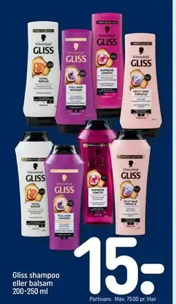 REMA 1000 Gliss shampoo eller balsam 200-250 ml, DKK 15 tilbud