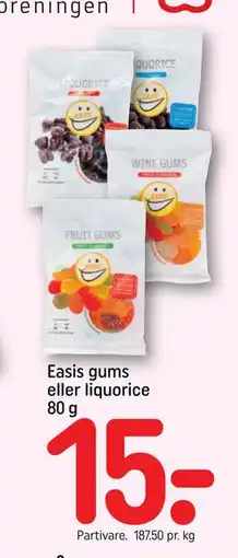 REMA 1000 Easis gums eller liquorice 80 g, DKK 15 tilbud
