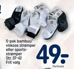 REMA 1000 5-pak bambus/ viskose strømper eller sportsstrømper Str. 37-42 Frit valg, DKK 49 tilbud