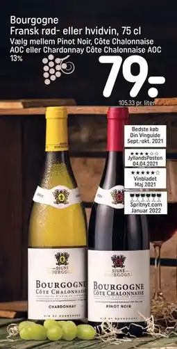 REMA 1000 Bourgogne Fransk rød- eller hvidvin, 75 cl, DKK 79 tilbud