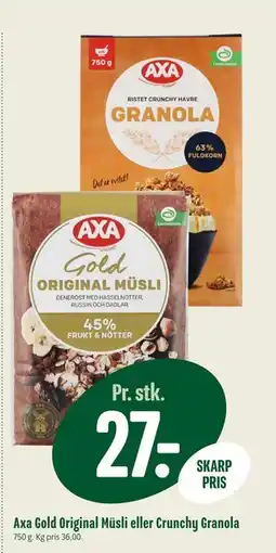 Min Købmand Axa Gold Original Müsli eller Crunchy Granola, DKK 27 tilbud