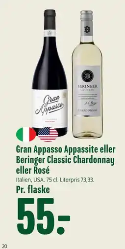 Min Købmand Gran Appasso Appassite eller Beringer Classic Chardonnay eller Rosé, DKK 55 tilbud
