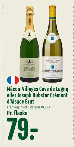 Min Købmand Mâcon-Villages Cave de Lugny eller Joseph Hubster Crémant d’Alsace Brut, DKK 79 tilbud