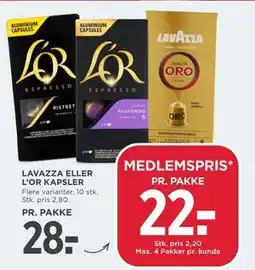 MENY LAVAZZA ELLER L’OR KAPSLER, DKK 28, App-pris tilbud