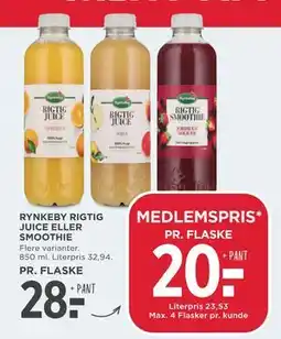 MENY RYNKEBY RIGTIG JUICE ELLER SMOOTHIE, DKK 28, App-pris tilbud