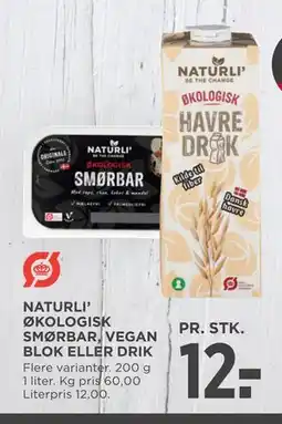 MENY NATURLI’ ØKOLOGISK SMØRBAR, VEGAN BLOK ELLER DRIK, DKK 12 tilbud