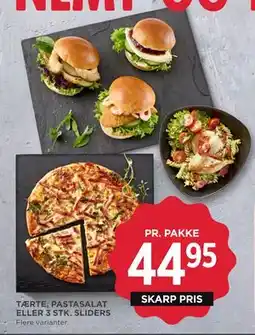 MENY TÆRTE, PASTASALAT ELLER 3 STK. SLIDERS, DKK 44.95 tilbud