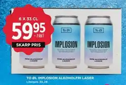 MENY TO ØL IMPLOSION ALKOHOLFRI LAGER, DKK 59.95 tilbud