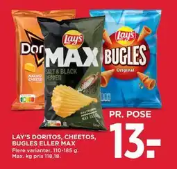 MENY LAY’S DORITOS, CHEETOS, BUGLES ELLER MAX, DKK 13 tilbud
