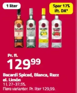 Fleggaard Bacardi spiced, blanca, razz el. limón tilbud