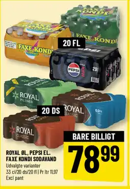 Løvbjerg Royal øl, pepsi el. faxe kondi sodavand tilbud