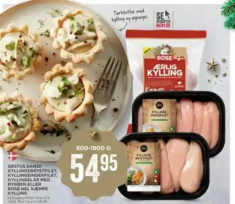 MENY Gestus dansk kyllingebrystfilet, kyllingeinderfilet, kyllingelår med rygben eller rose hel kæmpe kylling tilbud