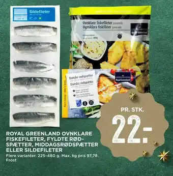 MENY Royal greenland ovnklare fiskefileter, fyldte rødspætter, middagsrødspætter eller sildefileter tilbud