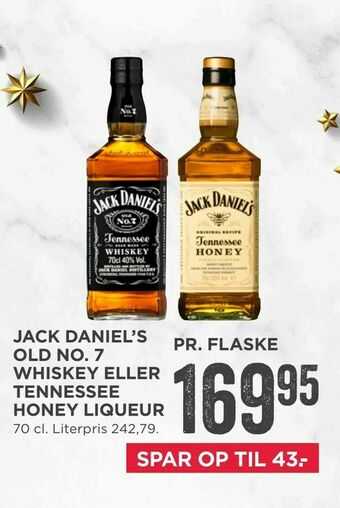 MENY Jack daniel's old no. 7 whiskey eller tennessee honey liqueur tilbud