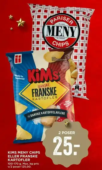 MENY Kims meny chips eller franske kartofler tilbud
