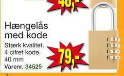 Harald Nyborg Hængelås med kode, DKK 79 tilbud