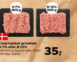 Kvickly Coop hakket grisekød 4-7% eller 8-12% tilbud