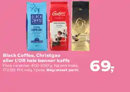 Kvickly Black Coffee, Christgau eller L'OR hele bønner kaffe tilbud