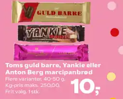 Kvickly Toms guld barre, Yankie eller Anton Berg marcipanbrød tilbud