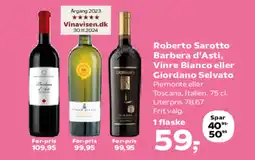 Kvickly Roberto sarotto barbera d'asti, vinre bianco eller giordano selvato piemonte eller tilbud