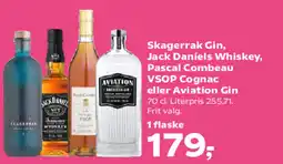 Kvickly Skagerrak Gin, Jack Daniels Whiskey, Pascal Combeau tilbud