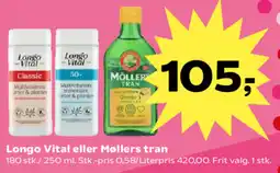 Kvickly Longo Vital eller Møllers tran tilbud