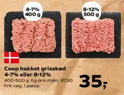 SuperBrugsen Coop hakket grisekød 4-7% eller 8-12% tilbud