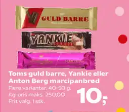 SuperBrugsen Toms guld barre, Yankie eller Anton Berg marcipanbrød tilbud