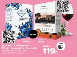 SuperBrugsen Blue Nun Riesling eller Piccini Appassimento i boks tilbud