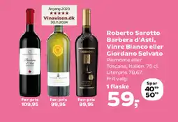 SuperBrugsen Roberto Sarotto Barbera d'Asti, Vinre Bianco eller Giordano Selvato tilbud