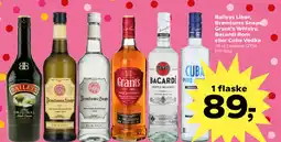 SuperBrugsen Baileys Likør, Brøndums Snaps, Grant's Whisky, Bacardi Rom eller Cuba Vodka tilbud