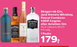 SuperBrugsen Skagerrak Gin, Jack Daniels Whiskey, Pascal Combeau AVIATION VSOP Cognac eller Aviation Gin tilbud