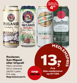 SuperBrugsen Paulaner, San Miguel eller Urquell tilbud