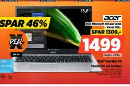 Power Acer 15,6" bærbar pc studie pc på budget tilbud